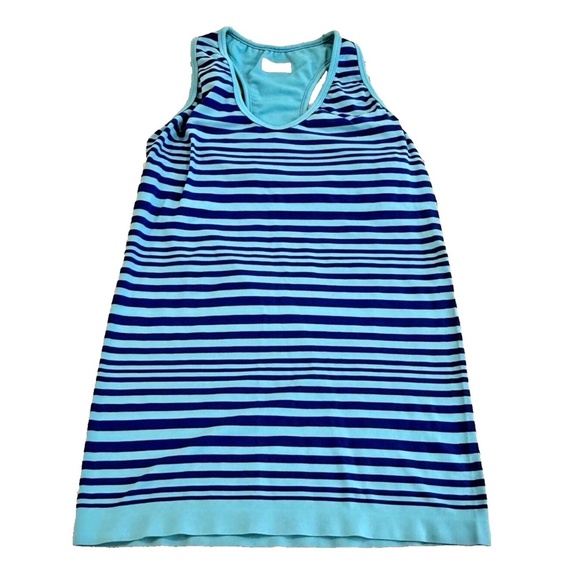 Athleta‎ Women's Striped Racer Back Workout Tank; Built-In Bra; Blue; Med. - Picture 4 of 5
